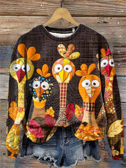 Women's Thanksgiving Funny Turkey Print Sweatshirt