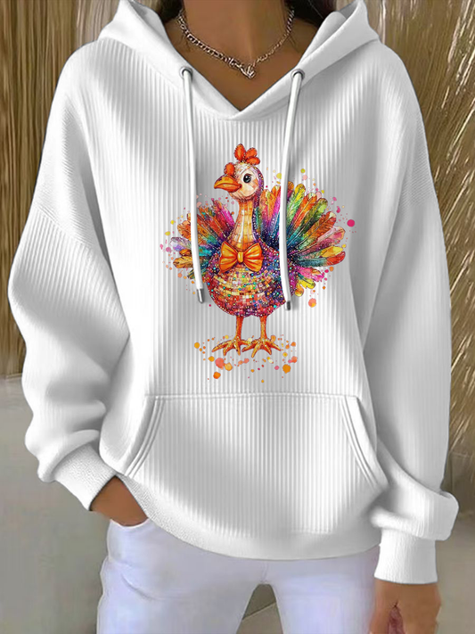 Women's Thanksgiving Turkey Print Casual Hoodie