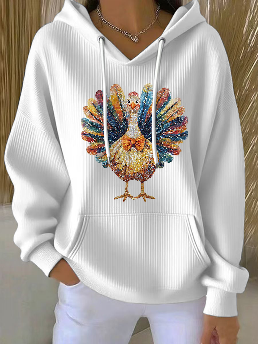 Women's Thanksgiving Turkey Print Casual Hoodie