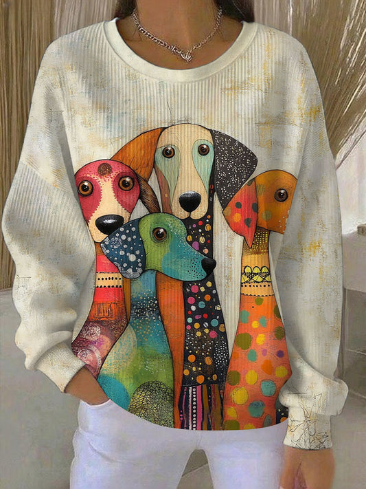 Women's Art Dog Print Casual Sweatshirt