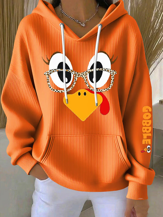 Women's Retro Thanksgiving GOBBLE Print Hoodie