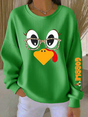 Women's Retro Thanksgiving GOBBLE Print Round Neck Sweatshirt