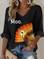 Women's Retro Thanksgiving GOBBLE Print  Waffle T-shirt