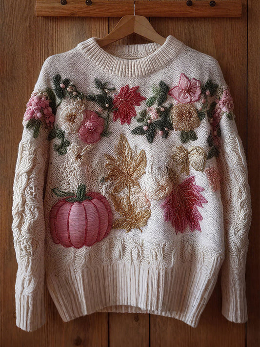 Women's autumn floral pink pumpkin tops