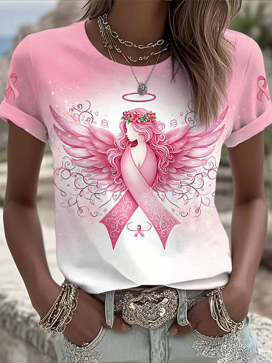 Women's Breast Cancer Awareness Print Round Neck T-Shirt