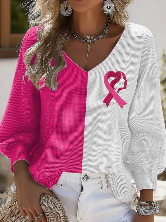 Women's Breast Cancer Awareness Print Casual Long Sleeve Shirt