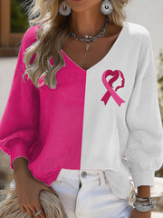 Women's Breast Cancer Awareness Print Casual Long Sleeve Shirt