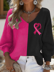 Women's Breast Cancer Awareness Print Casual Long Sleeve Shirt
