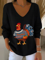 Women's Thanksgiving Turkey V-neck Long Sleeve T-shirt