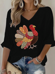 Women's Thanks giving day turkey Printed Waffle T-shirt