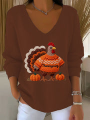 Women's Thanksgiving Turkey V-neck Long Sleeve T-shirt