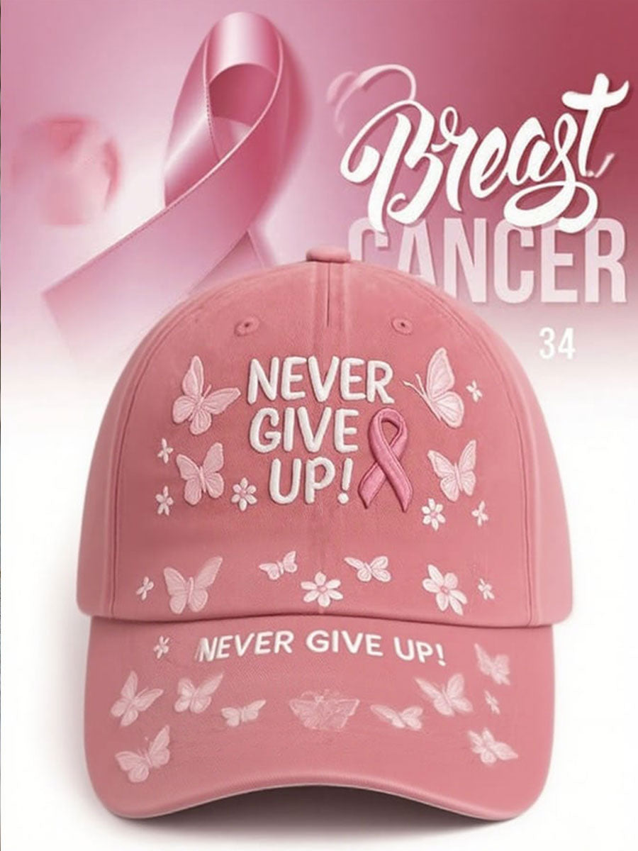 Unisex Breast Cancer Never Give Up Print Hat