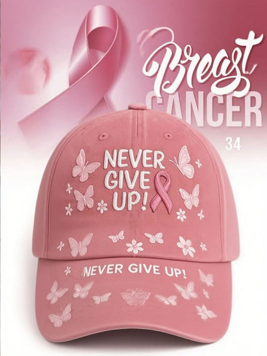 Unisex Breast Cancer Never Give Up Print Hat