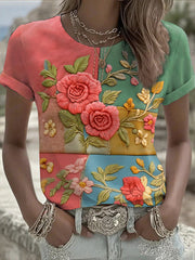 Women's Retro Art Floral Short-sleeved T-shirt