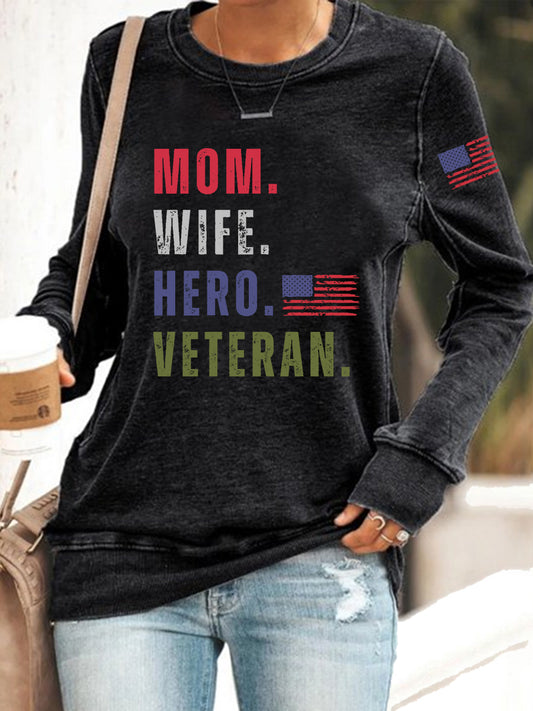 Women's Mom Wife Hero Veteran Sweatshirt