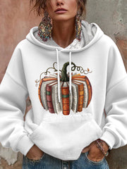 Women's Thanksgiving Autumn Pumpkin Book Lover Printed Hoodie