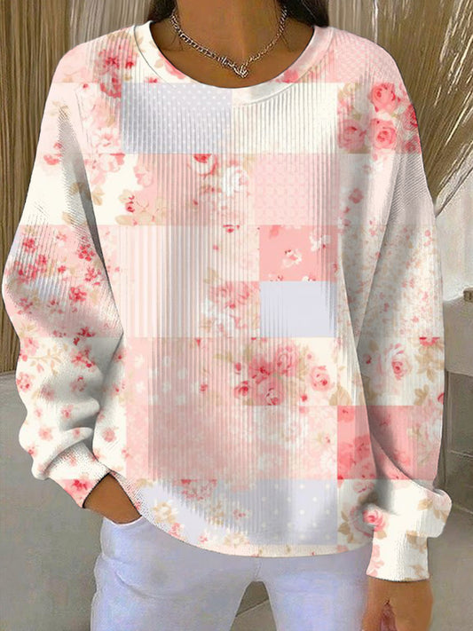 Women's Breast Cancer Pink Print Casual Sweatshirt