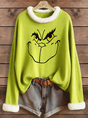 Women's Funny Christmas EW People Print fur collar Top