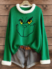 Women's Funny Christmas EW People Print fur collar Top