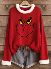 Women's Funny Christmas EW People Print fur collar Top