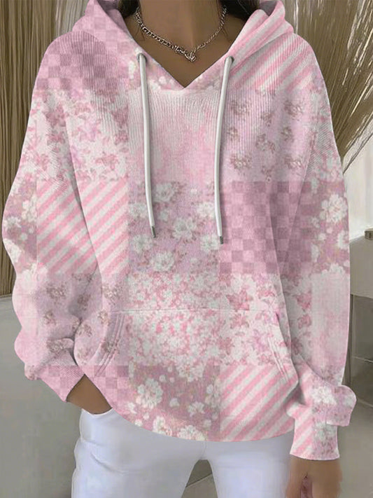 Women's Breast Cancer Pink Print Casual Hoodie