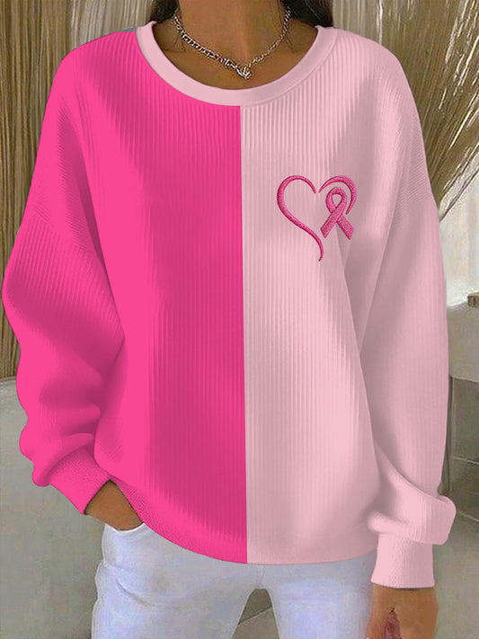Women's Breast Cancer Awareness Pink Ribbon Print Casual Sweatshirt