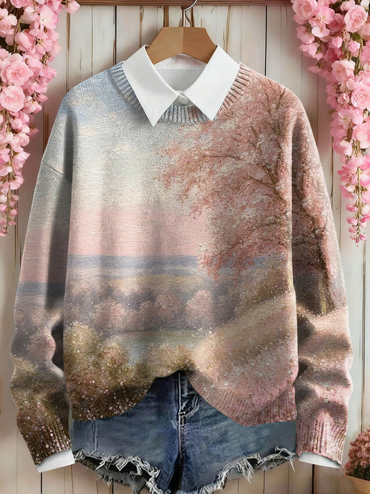 Women's Pink Floral Art Print Sweatshirt