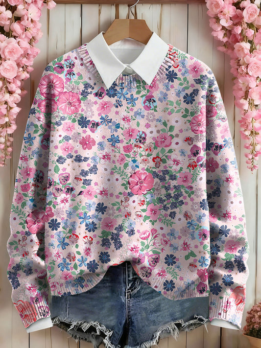 Women's Pink Floral Art Print Sweatshirt