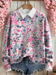 Women's Pink Floral Art Print Sweatshirt