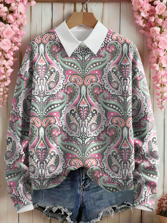 Women's Pink Floral Art Print Sweatshirt