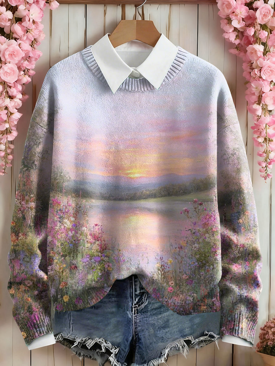 Women's Pink Floral Art Print Sweatshirt