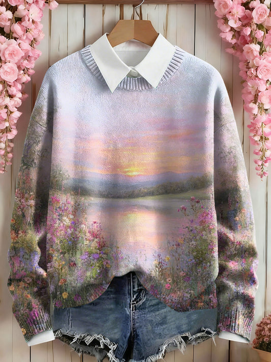 Women's Pink Floral Art Print Sweatshirt