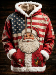 Men's Retro American Flag Christmas Santa Claus Printed Hoodie