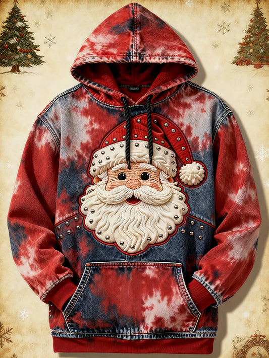 Men's Christmas Santa Claus Art Oversized Drop-Shoulder Hoodie with Pockets