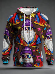 Men's Retro Groovy Hippie Santa Print Casual Hoodie
