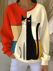 Women's Abstract Art Cat Print Sweatshirt
