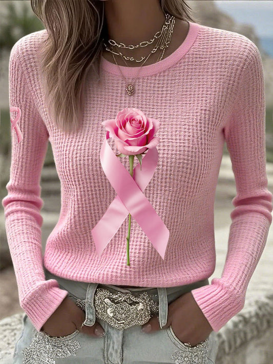 Women's Breast Cancer Awareness Pink Rose and Pink Ribbon Tops