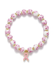 Women's Breast Cancer Blue and White Porcelain Pink Ribbon Bracelet