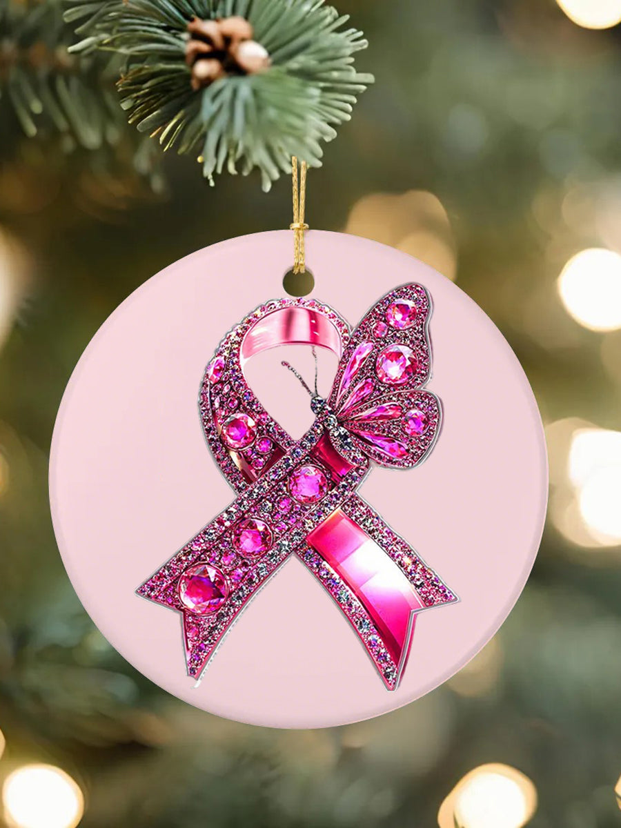 Breast Cancer Awareness Pink Ribbon Acrylic Decorative Ornament