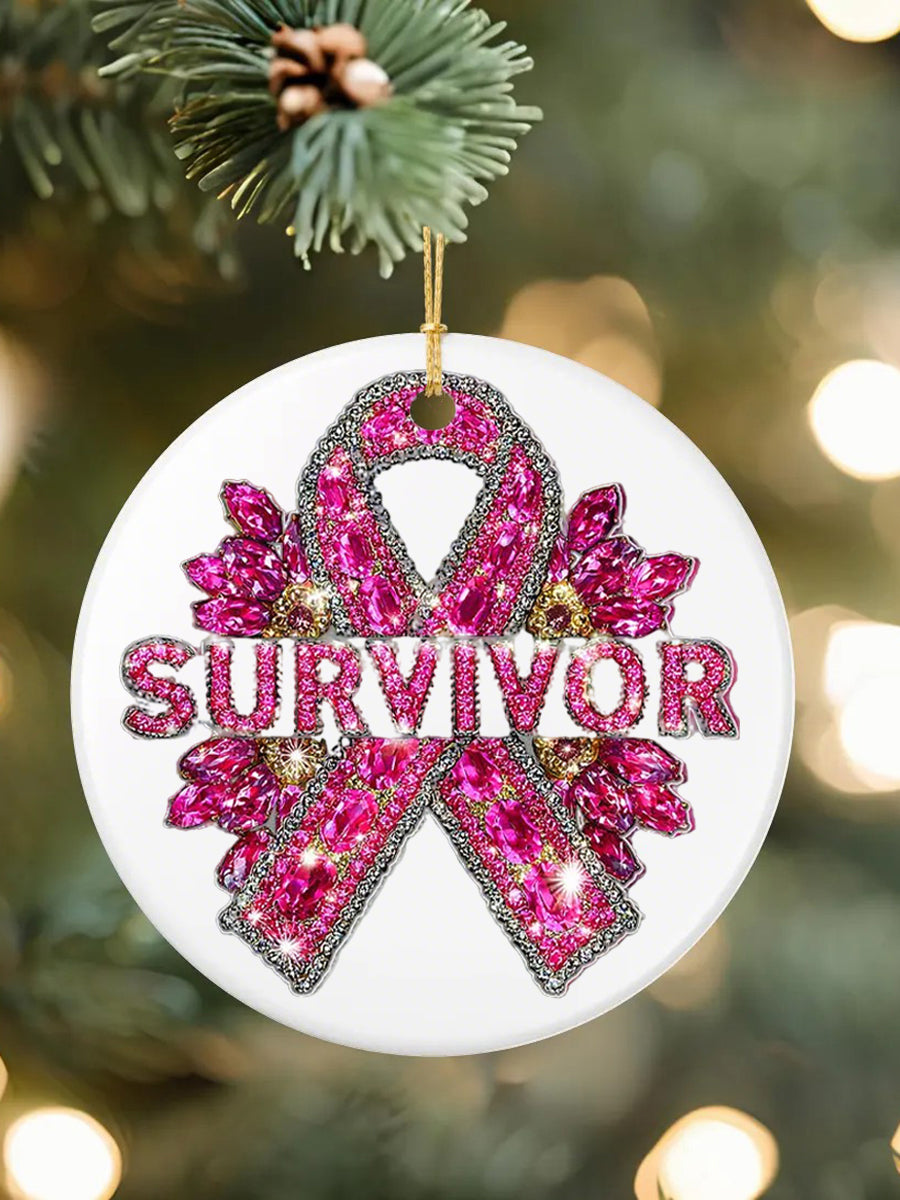 Breast Cancer Awareness Pink Ribbon Acrylic Decorative Ornament