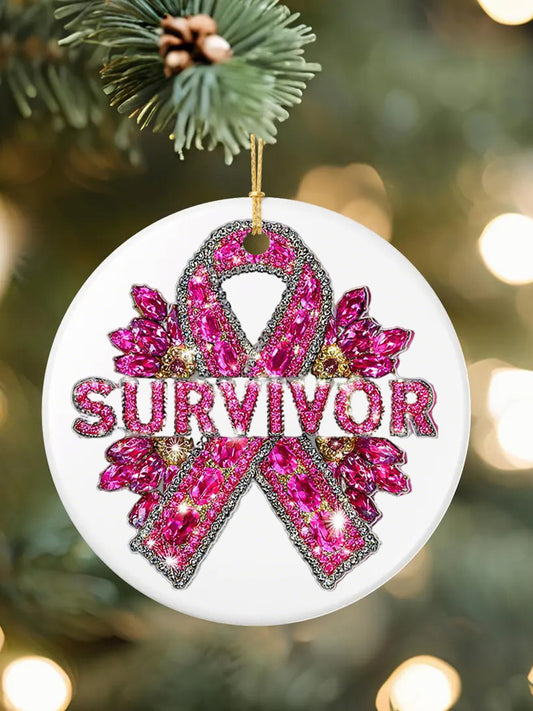 Breast Cancer Awareness Pink Ribbon Acrylic Decorative Ornament