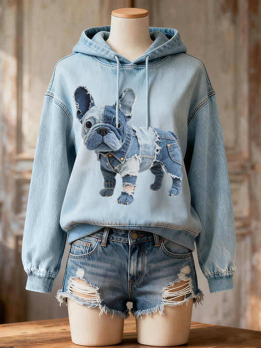 Women's French Bulldog Pattern Patchwork Art Hoodie
