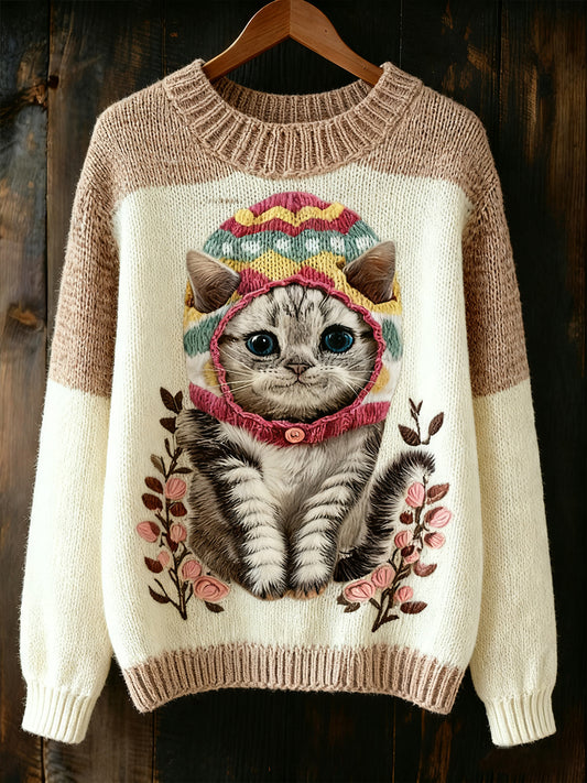 Women's Cute Winter Cat Art  Sweatshirt