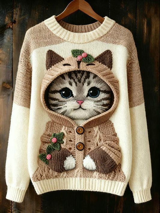 Women's Cute Winter Cat Art  Sweatshirt