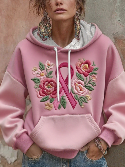 Women's breast cancer floral print hoodie