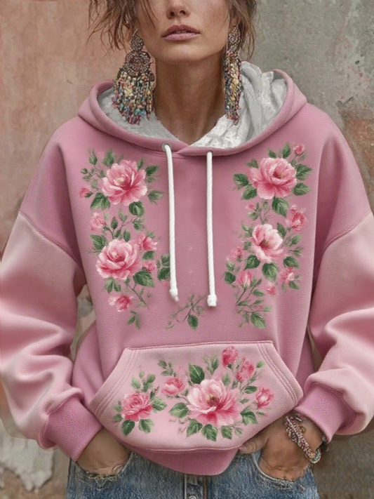 Women's breast cancer floral print hoodie