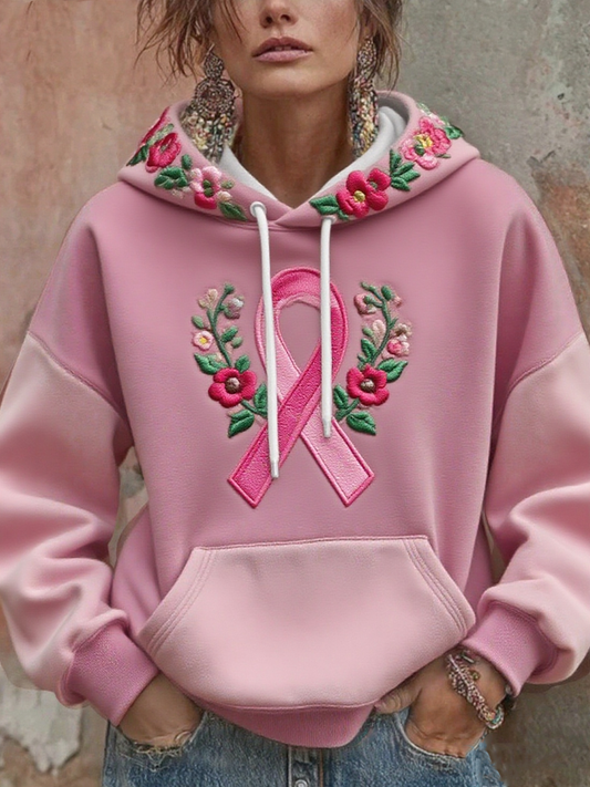 Women's breast cancer floral print hoodie