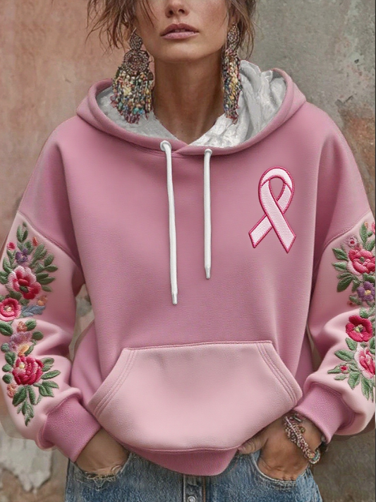 Women's breast cancer floral print hoodie