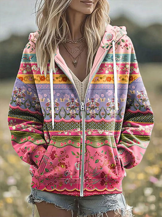 Women's Breast Cancer Print Zip-Up Hoodie