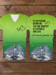 Women's Dear Person Behind Me, You Are Worthy Gradient Print Mental Health V-Neck Tee